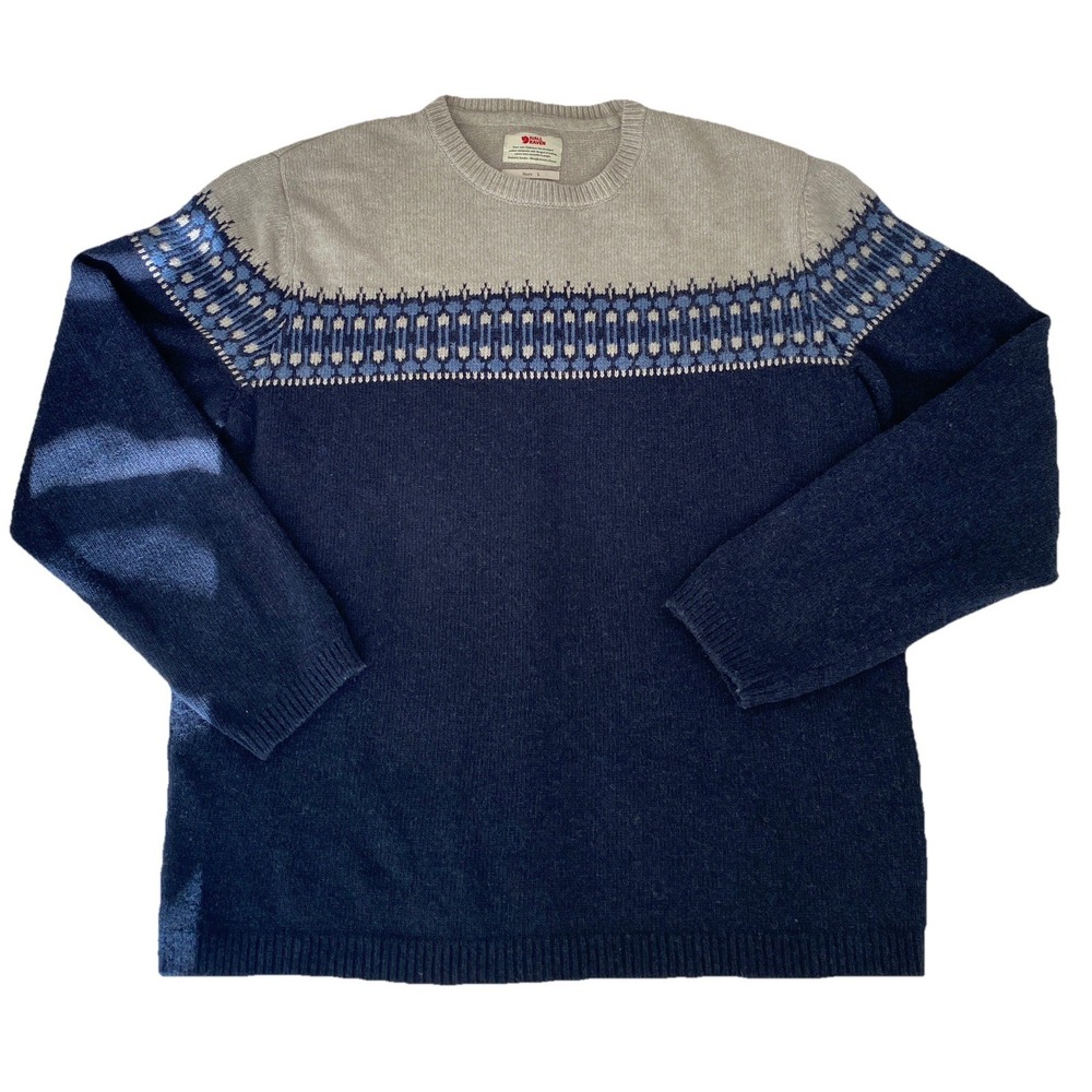 Fjallraven‎ Ovik Knit Sweater Men's Large Wool Blue & Gray Scandinavian Nordic